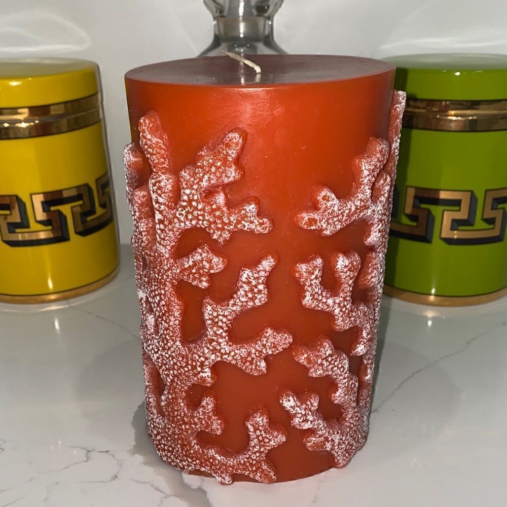 White Coral Patterned Decorative Candle LOVELY!